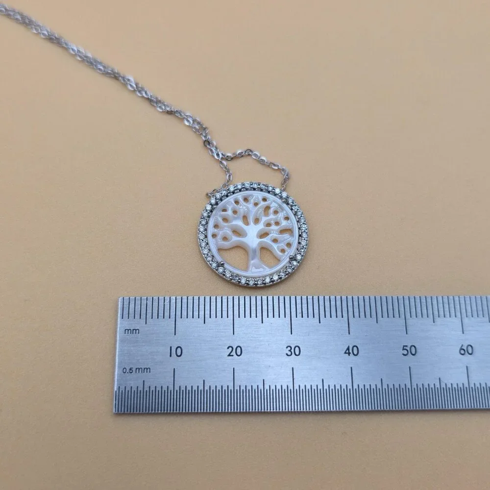 18 Inch Sterling Silver MoP Tree Of Life Cubic Zirconia Necklace A5497 - Picture 7 of 8